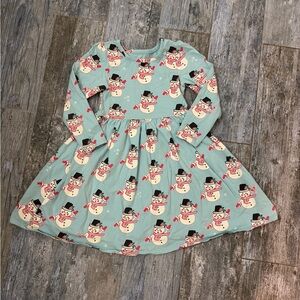 Pink Chicken Snowman Print Kids Dress - holiday dress-light blue